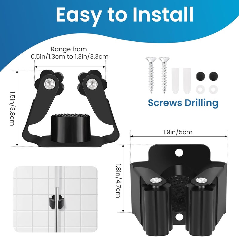 Yiows Broom Holder Wall Mount, 4PCS Broom Hanger Wall Mount, Stainless Steel Heavy Duty Mop Holder Broom Mop Hanger Wall with Screws, Garden Outdoor Tool Organizer Rack Broom Hanger (Black) - Image 2